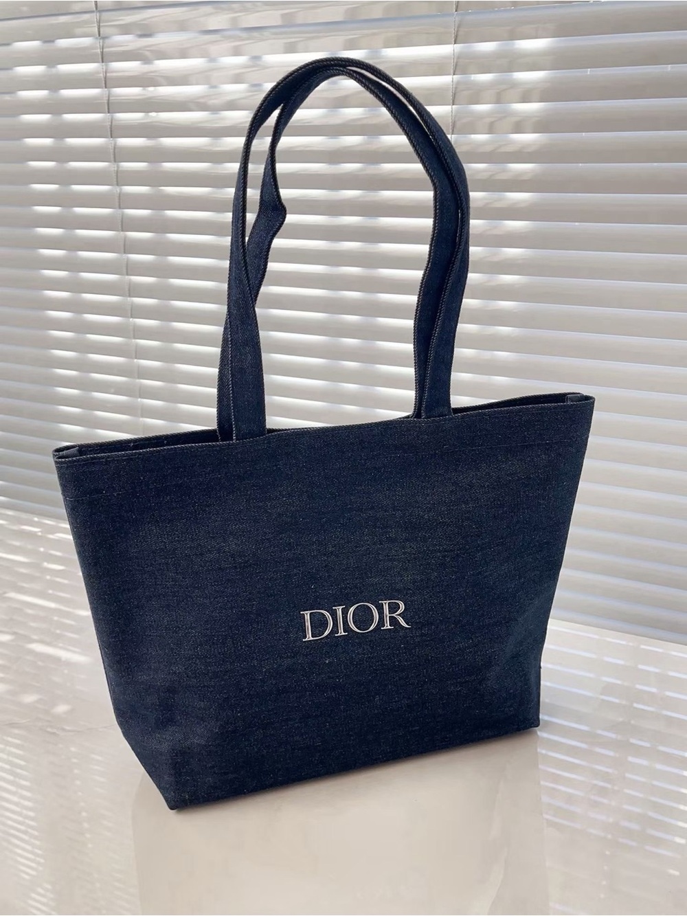 New with Tag Dior Dark Blue Denim Large Tote Bag Zip Top Shoulder Bag